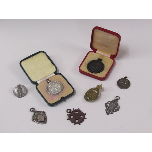 1482 - BOX OF MIXED SILVER AND OTHER MEDALS TO INC TWO ROYAL LIFE SAVING SOCIETY