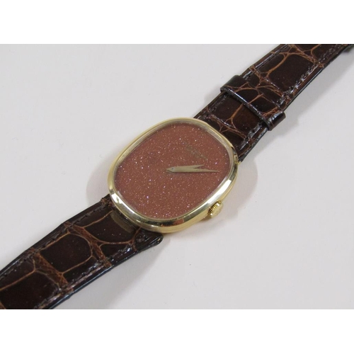 1493 - PATEK PHILIPPE 18ct YELLOW GOLD RARE GOLDSTONE DIAL ELIPSE WATCH ON BROWN LEATHER STRAP WITH ORIGINA... 