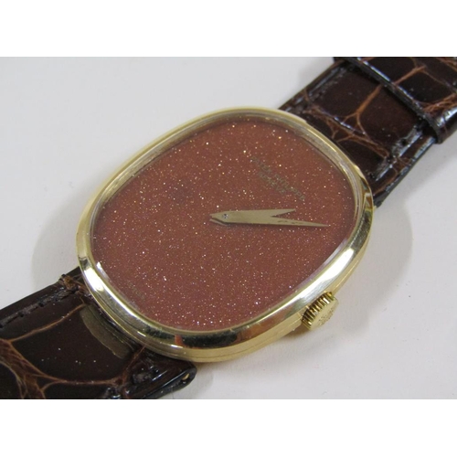 1493 - PATEK PHILIPPE 18ct YELLOW GOLD RARE GOLDSTONE DIAL ELIPSE WATCH ON BROWN LEATHER STRAP WITH ORIGINA... 