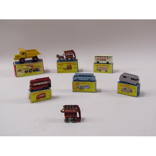 1496 - BOX OF NINE BOXED & UNBOXED MATCHBOX VEHICLES TO INC. MATCHBOX SERIES 23 CARAVAN TRAILER, 40 LONG DI... 