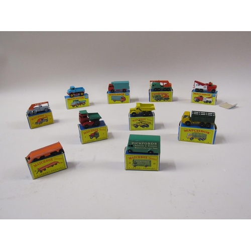 1497 - TEN BOXED MATCHBOX SERIES COMMERCIAL VEHICLES TO INC. 46 PICKFORD REMOVAL VAN, 44 REFRIGERATOR TRUCK... 