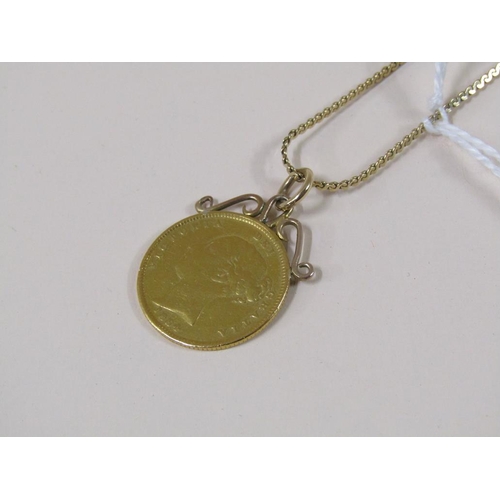 1502 - 1884 HALF SOVEREIGN MOUNTED PENDANT AND CHAIN