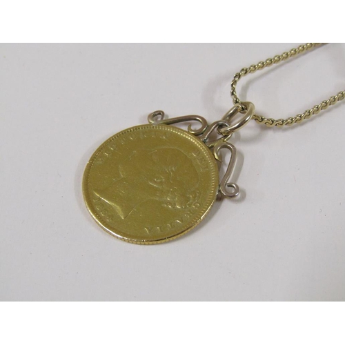 1502 - 1884 HALF SOVEREIGN MOUNTED PENDANT AND CHAIN