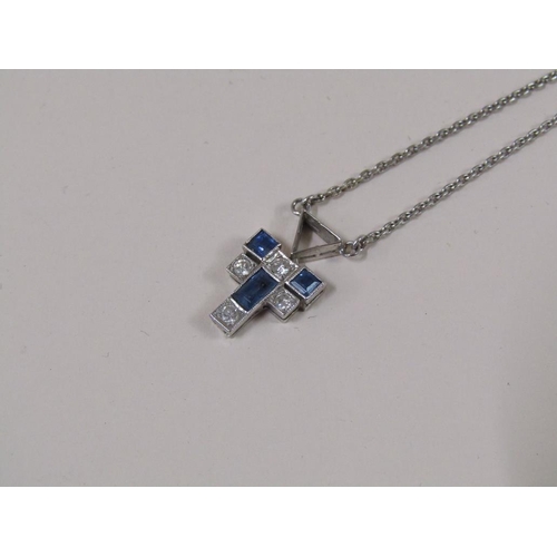 1503 - WHITE GOLD DIAMOND AND SAPPHIRE SET PENDANT AND CHAIN