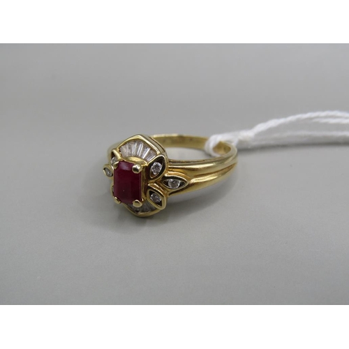 1508 - 18ct GOLD RUBY AND DIAMOND RING SIZE N 4.7g