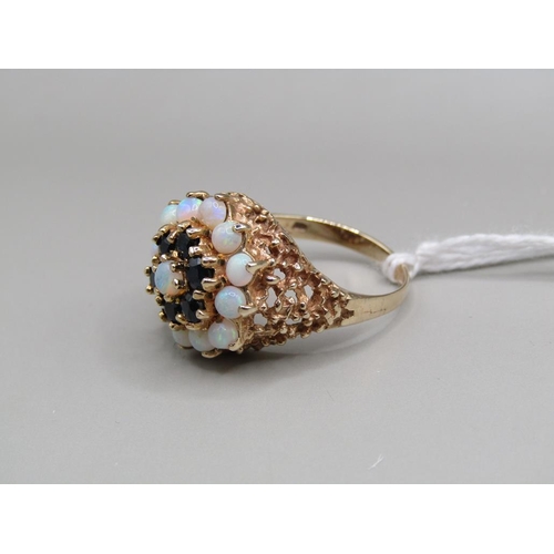 1517 - 9ct GOLD OPAL AND SAPPHIRE SET RING SIZE Q 1/2, 6.1g