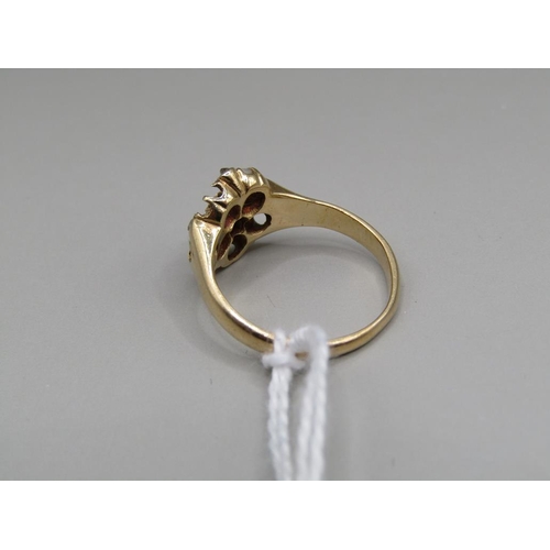 1524 - GOLD PEARL AND DIAMOND SET RING (1 PEARL IS MISSING) SIZE J 1/2