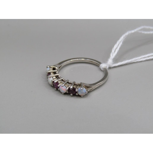 1529 - WHITE GOLD GARNET AND OPAL SET RING SIZE L 1/2