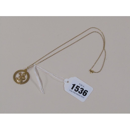 1536 - 9ct GOLD AQUARIUS PENDANT AND CHAIN, 3.2g