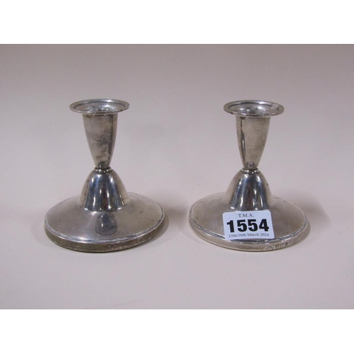 1554 - PAIR OF 20c SILVER CASED SHORT CANDLESTICKS, ADIE BROS. LTD BIRMINGHAM 1963