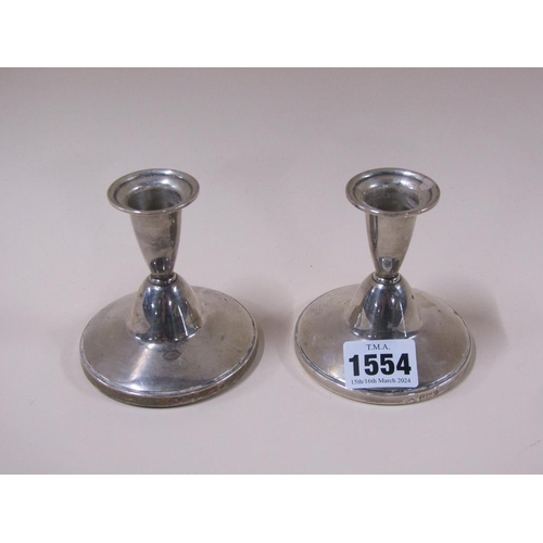 1554 - PAIR OF 20c SILVER CASED SHORT CANDLESTICKS, ADIE BROS. LTD BIRMINGHAM 1963