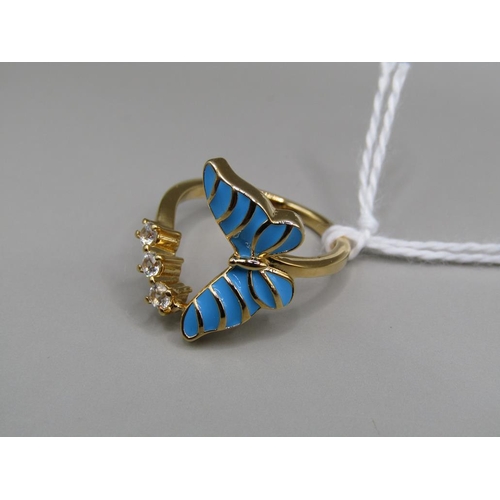 1568 - SILVER GILT ENAMEL BUTTERFLY RING SIZE M