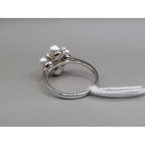 1573 - SILVER CULTURED PEARL RING SIZE P 1/2