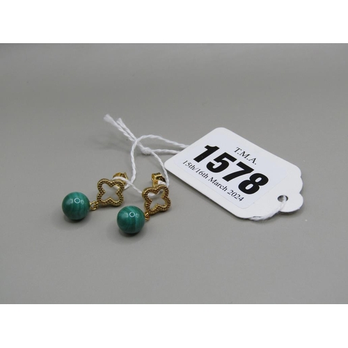 1578 - SILVER GILT MALACHITE EARRINGS