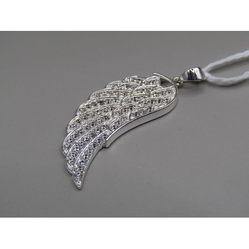 1579 - SILVER WHITE TOPAZ ANGEL WING PENDANT