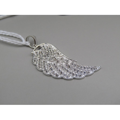 1579 - SILVER WHITE TOPAZ ANGEL WING PENDANT