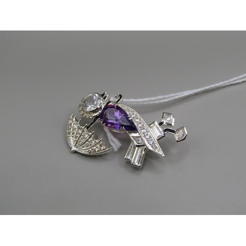 1591 - SILVER AMETHYST BIRD BROOCH