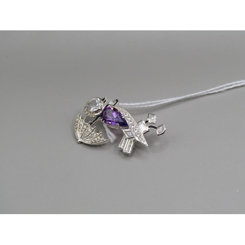 1591 - SILVER AMETHYST BIRD BROOCH