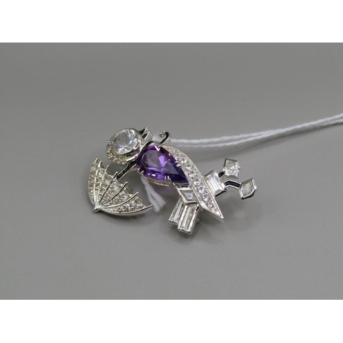 1591 - SILVER AMETHYST BIRD BROOCH