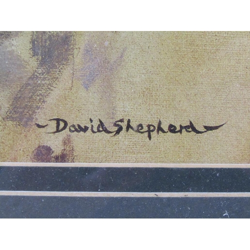 1253 - DAVID SHEPHERD - TWO COLOURED PRINTS, - ELEPHANTS, F/G 38 x 76 cms