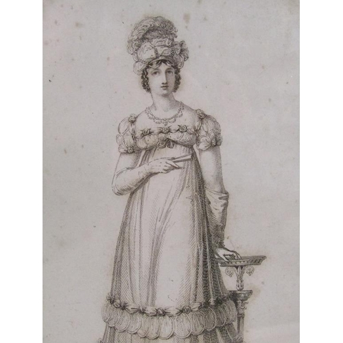 1257 - COLLECTION OF SIX 19c FASHION PRINTS, BLACK ON WHITE ENGRAVINGS F/G EACH 18 x 11cms