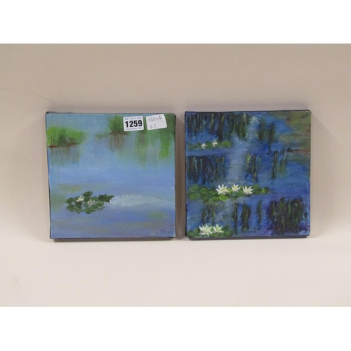 1259 - C BERGE - LILLIPOND, PAIR OF UNFRAMED 20 x 20 cms