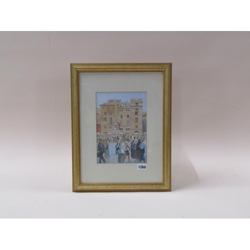 1269 - JUDITH BLEAZARD, THE PIAZZA PARTHENON, ROME.  SIGNED AND TITLED WATERCOLOUR F/G 28 x 18 cms