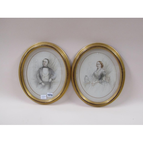 1272 - MA WARDLOW - A PAIR OF PORTRAITS OF LADY AND GENT c.1890.  EACH OVAL F/G 24 cms x 19cms