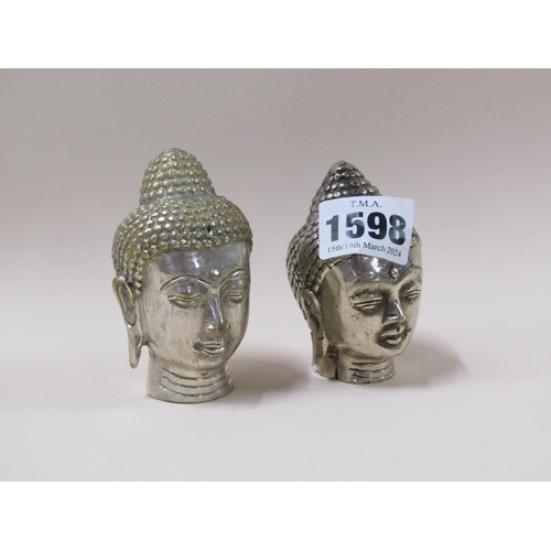 1598 - TWO WHITE METAL BUDDHA HEADS