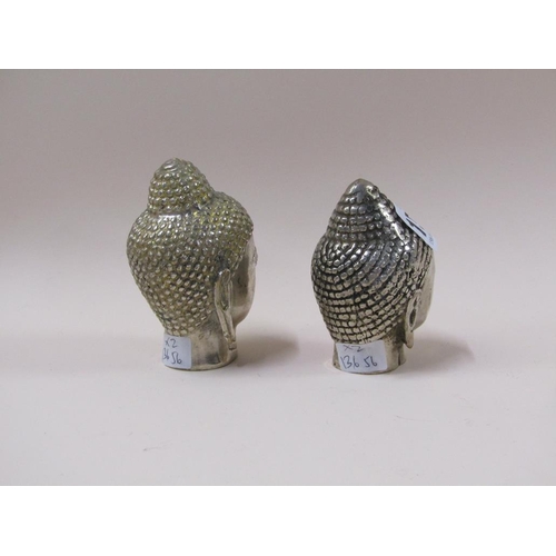 1598 - TWO WHITE METAL BUDDHA HEADS