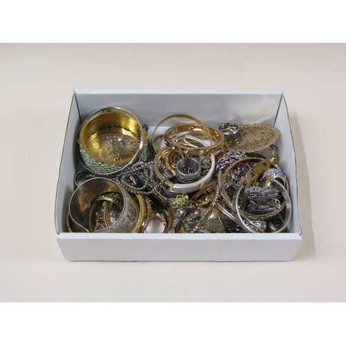 1611 - BOX OF MIXED GILT METAL AND OTHER COSTUME JEWELLERY TO INC. BANGLES