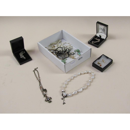 1614 - BOX OF MIXED COSTUME JEWELLERY TO INC. SIMULATED PEARL NECKLACES