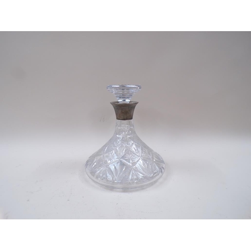 1646 - SILVER NECKED SHIPS DECANTER CUT GLASS STOPPER