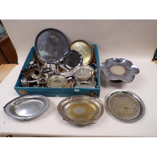 1672 - BOX OF MIXED SILVER PLATE TO INC. TRAYS, TEAWARES ETC.