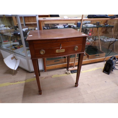 1673 - MAHOGANY CANTEEN BOX ON STAND CONTAINING SILVER PLATED CUTLERY