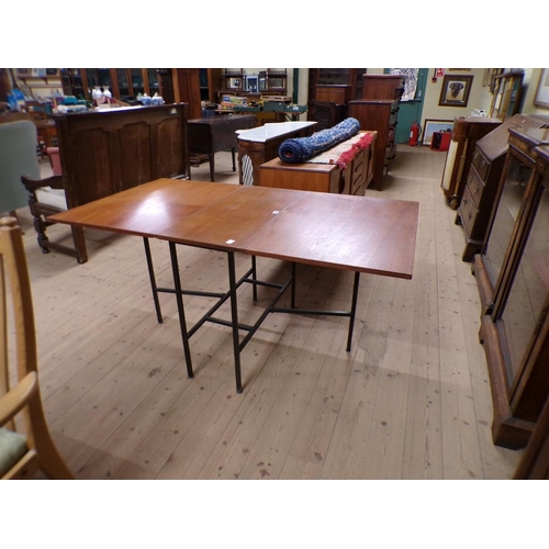 1821 - 1970'S METAL FRAMED TWIN FLAP TEAK TABLE, 84CM W, 74CM H