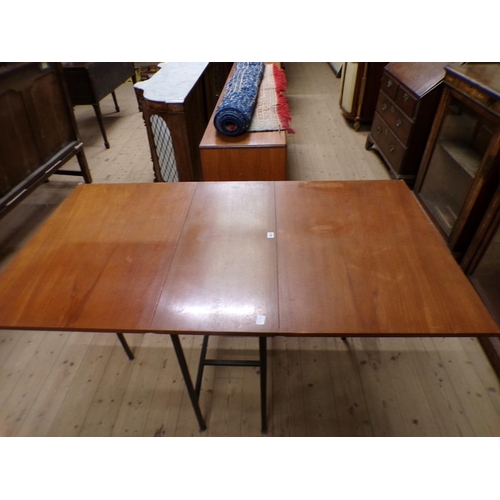 1821 - 1970'S METAL FRAMED TWIN FLAP TEAK TABLE, 84CM W, 74CM H