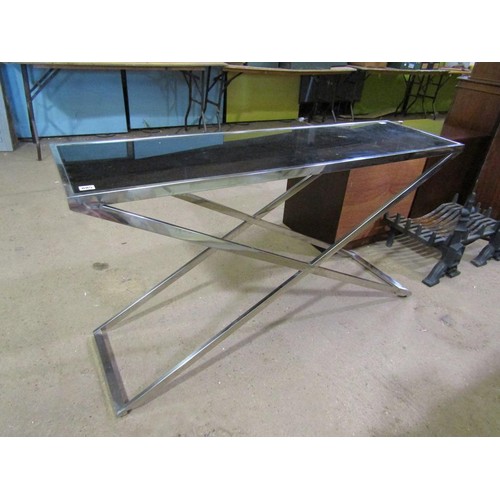 885 - GLASS TOP CHROME FRAMED SIDE TABLE