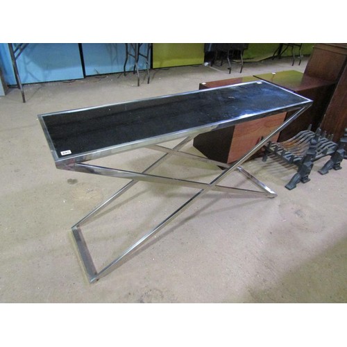 885 - GLASS TOP CHROME FRAMED SIDE TABLE