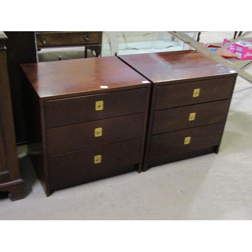 887 - PAIR OF 1970'S THRE DRAWER BEDSIDE CHESTS WITH BRASS FITTINGS