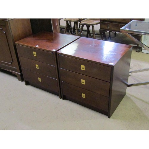 887 - PAIR OF 1970'S THRE DRAWER BEDSIDE CHESTS WITH BRASS FITTINGS