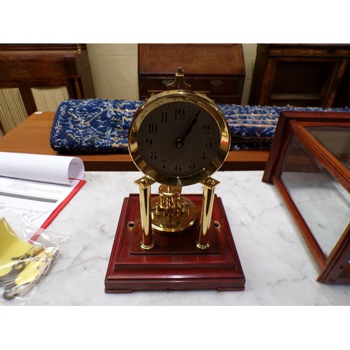 1380 - MAHOGANY CASED BRASS MANTEL CLOCK BY GUSTAV BECKER, 33CM H