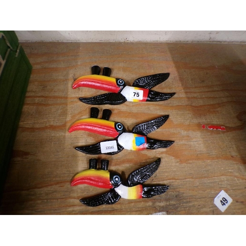 75 - SET OF THREE REPLICA CAST IRON TOUCANS