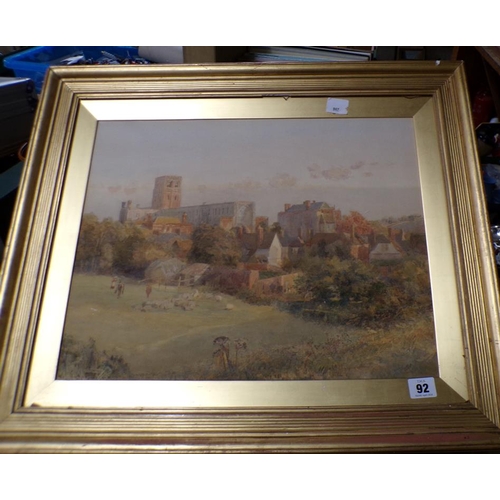 92 - GILT FRAMED WATERCOLOUR - ST ALBANS ABBEY