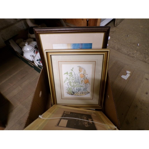 342 - BOX OF MIXED PICTURES AND PRINTS