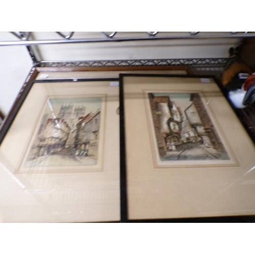 419 - QTY OF ETCHINGS, PRINTS, MARQUETRY PANEL