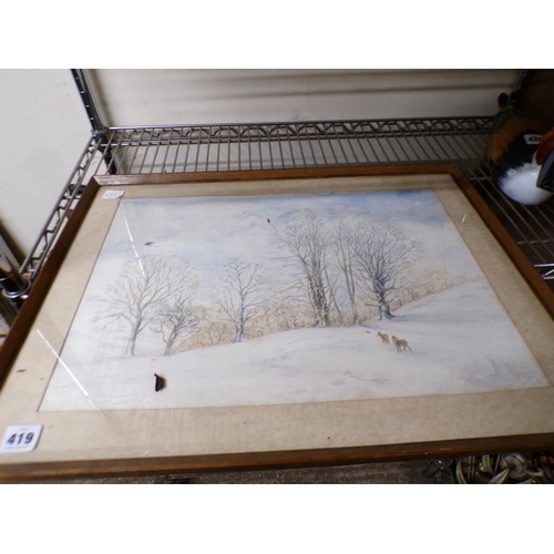 419 - QTY OF ETCHINGS, PRINTS, MARQUETRY PANEL