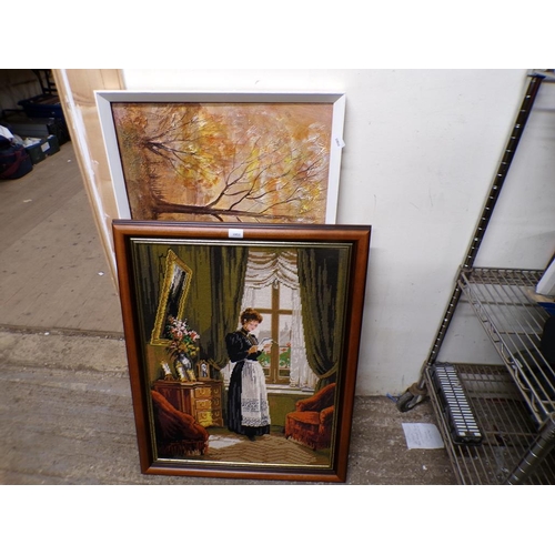 426 - FRAMED OIL; WOOLWORK PICTURE