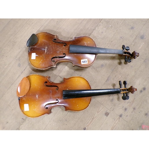 503 - TWO VIOLINS - both 60cms l