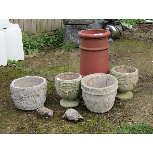 1037 - CHIMNEY POT AND FOUR GARDEN POTS